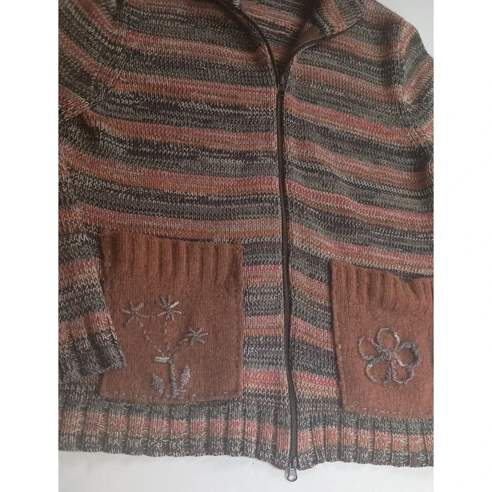 Vintage Express Womens Zipper Front Cardigan Sweater Size L Patches Grannycore - Picture 3 of 14